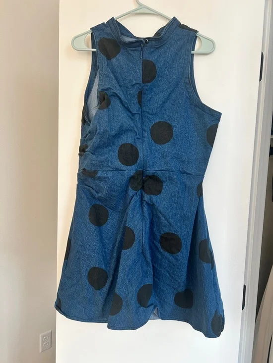 Pilcro ruched waist sleeveless denim polka dot dress - Picture 2 of 2